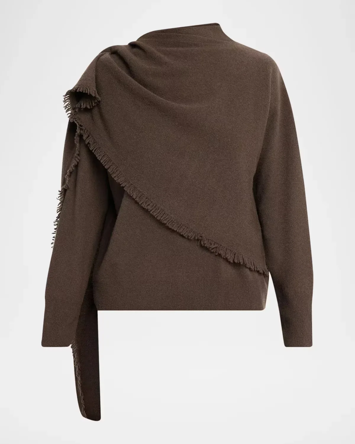Draped-Shawl Fringed Wool-Cashmere Sweater by Vince