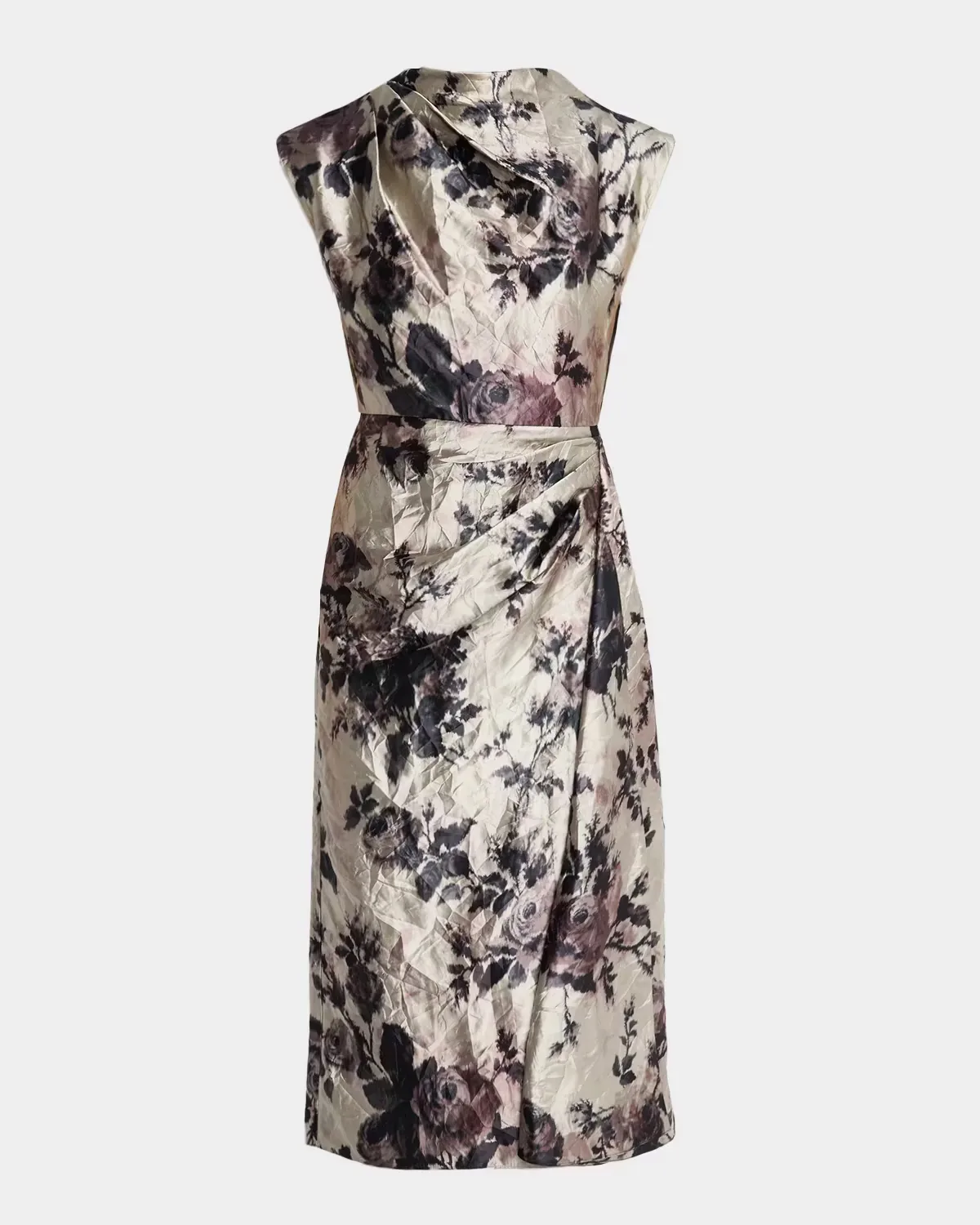 Draped Floral Satin Midi Dress by Erdem