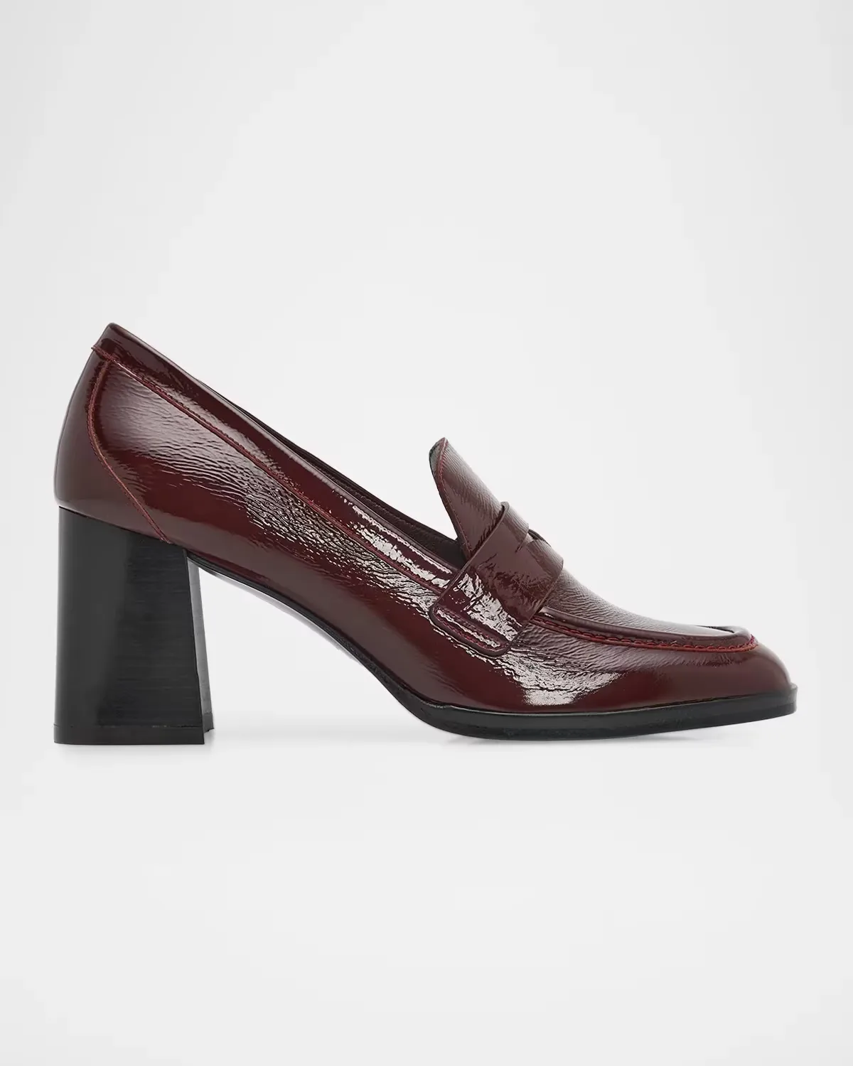 70mm Vera Crinkled Patent Leather Penny Loafer Pumps