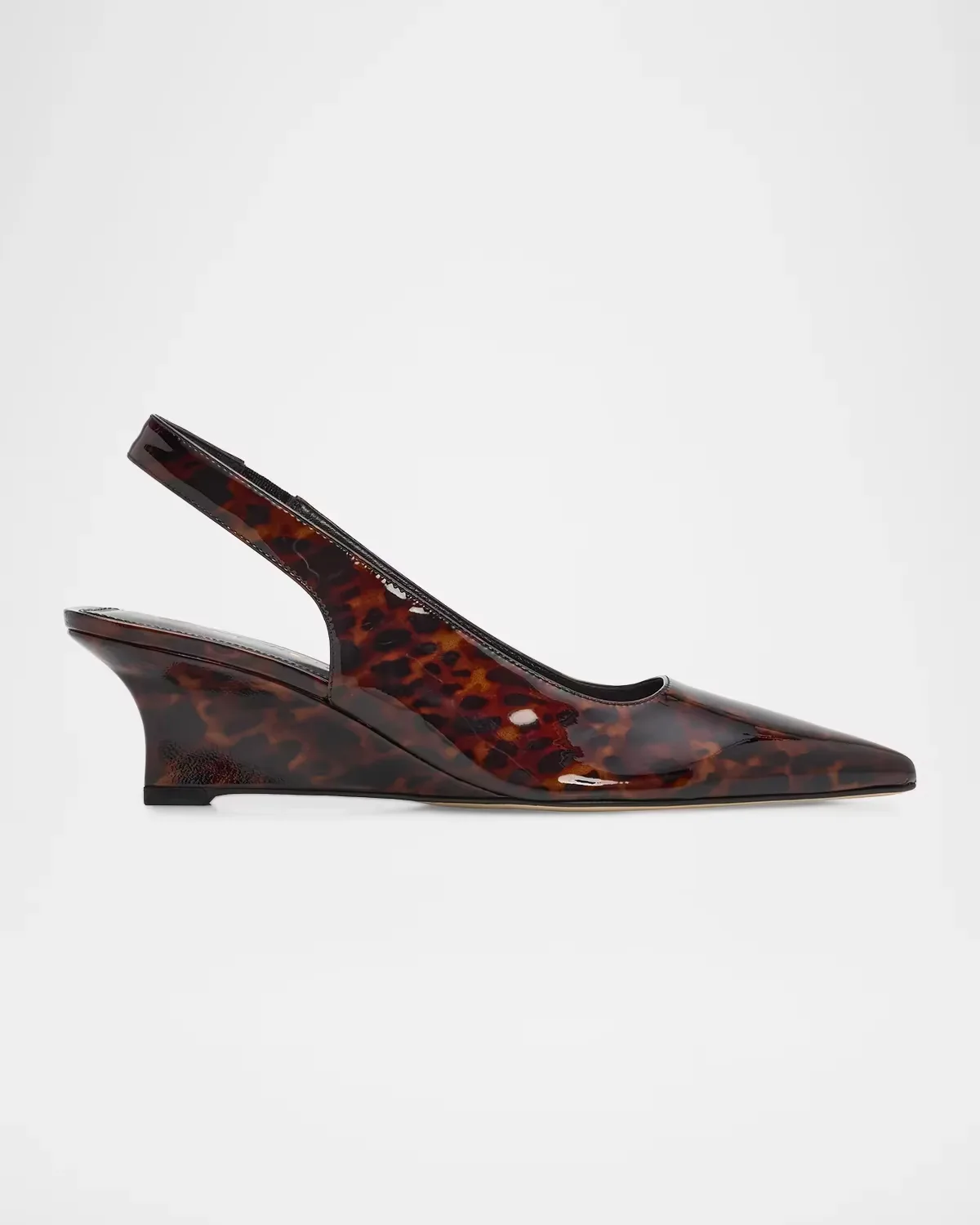 50mm Vinnie Tortoiseshell Patent Leather Slingback Wedge Pumps by Stuart Weitzman