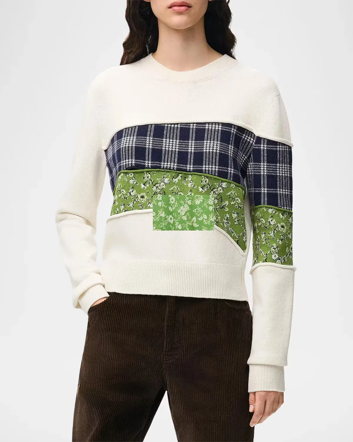 Patchwork Wool Knit Crewneck Sweater by LOEWE