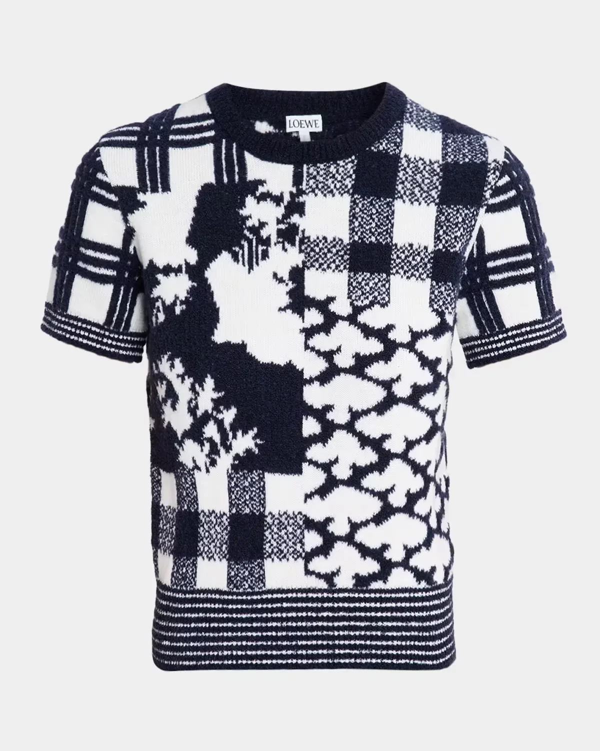 Patchwork Wool Knit Short-Sleeve Sweater by LOEWE