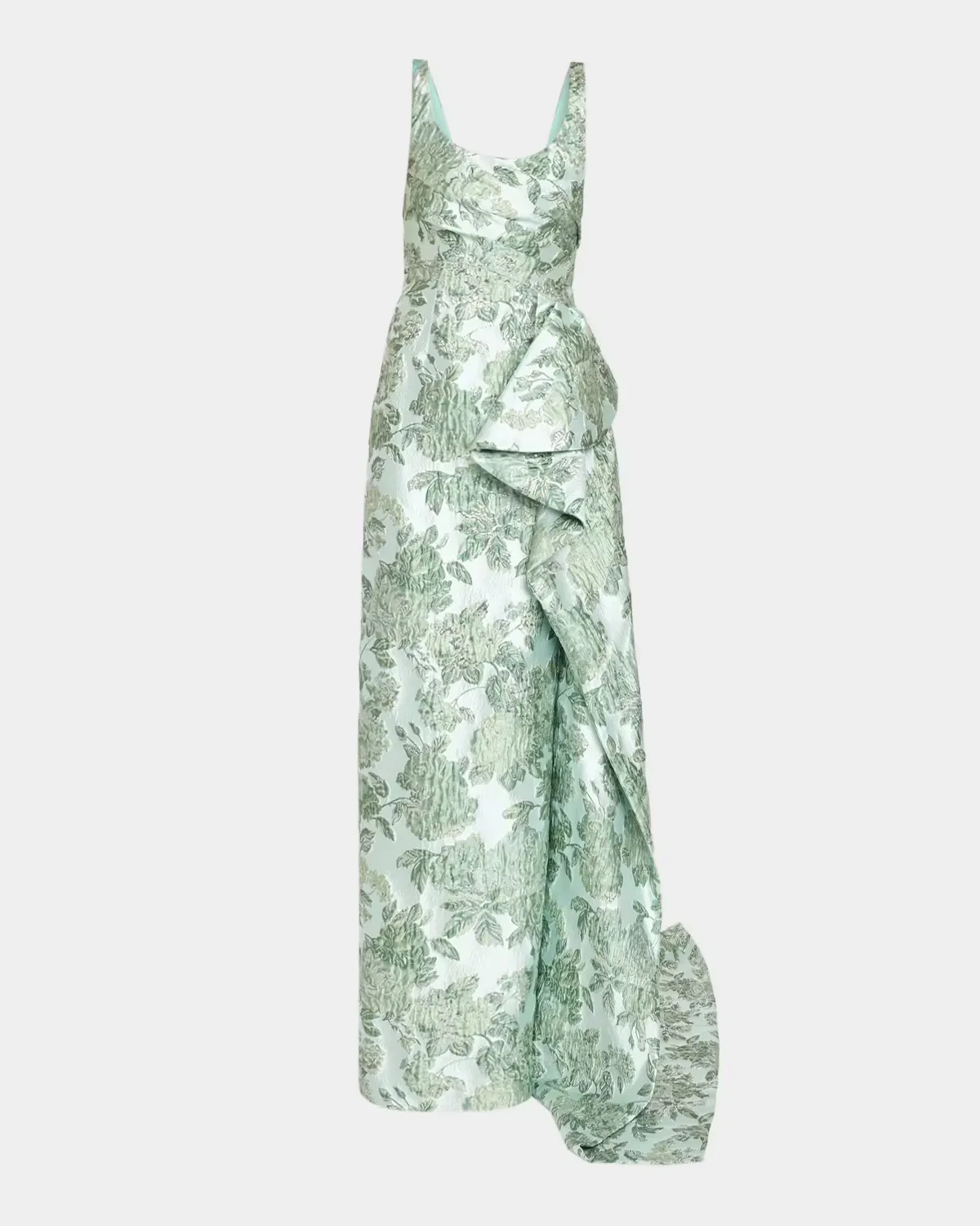 Sleeveless Metallic Floral Jacquard Draped Column Gown by Pamella Roland