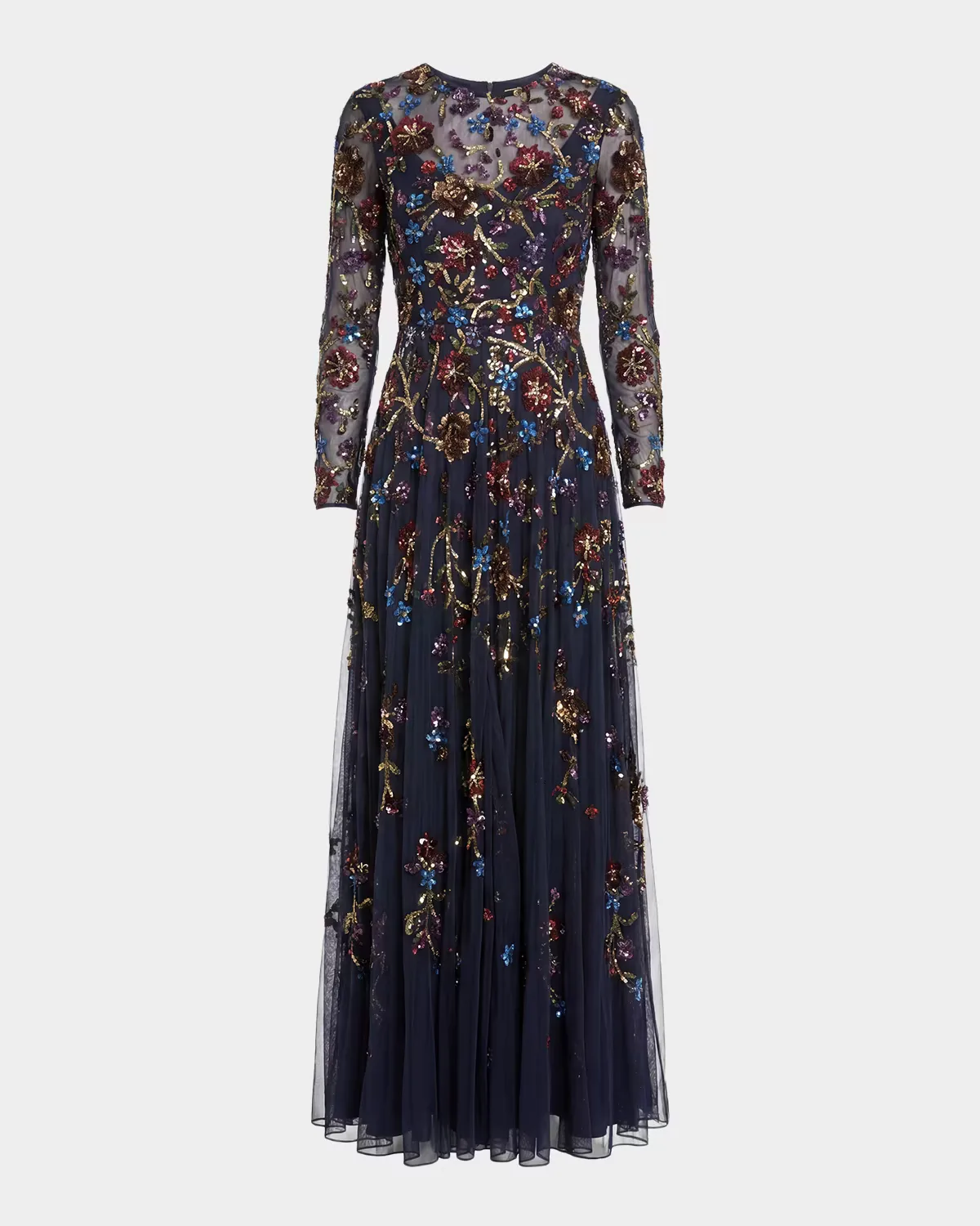 Floral Beaded Mesh A-Line Gown by M.A.C.