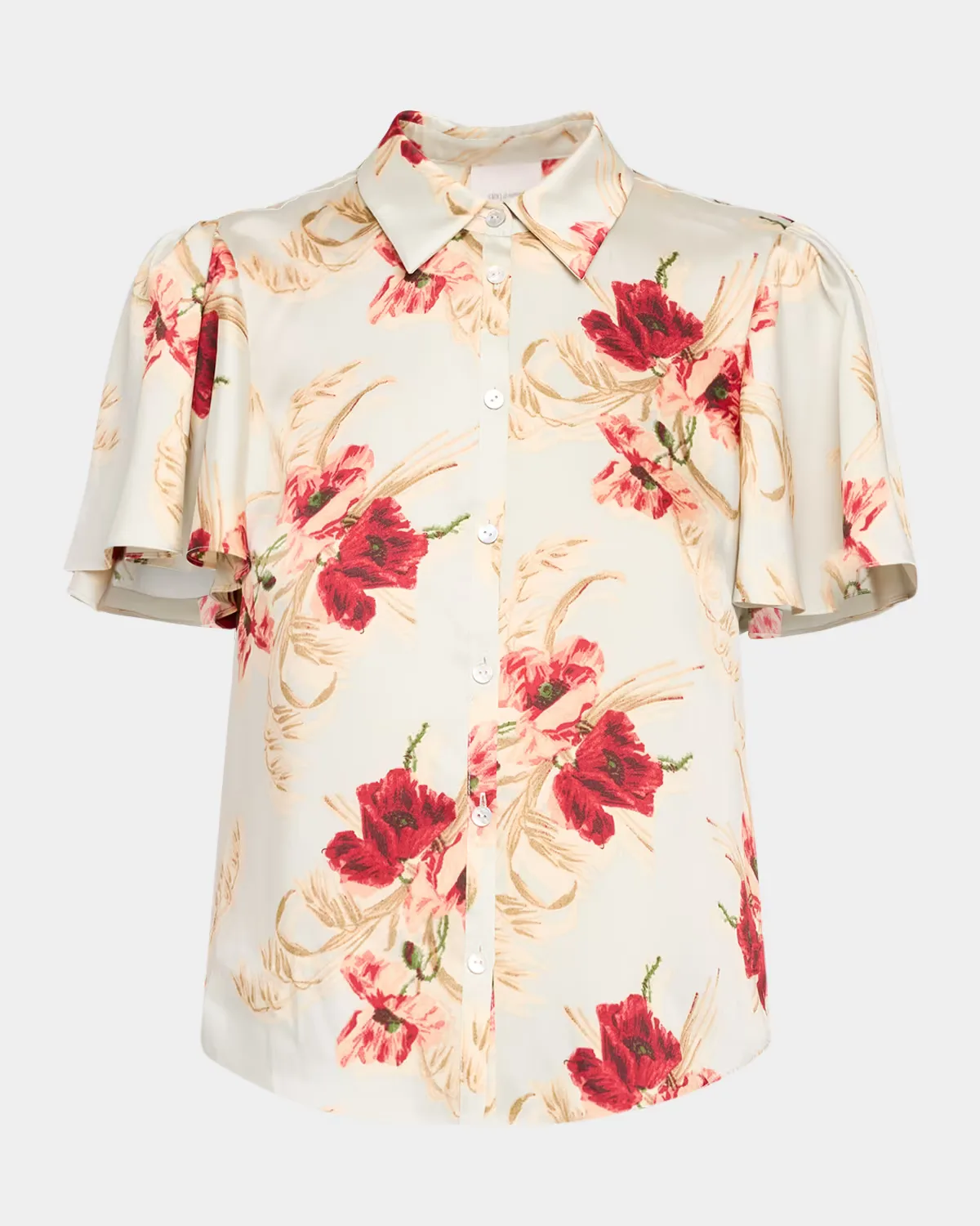 Wilted Poppy Flutter-Sleeve Top by Cinq  Sept