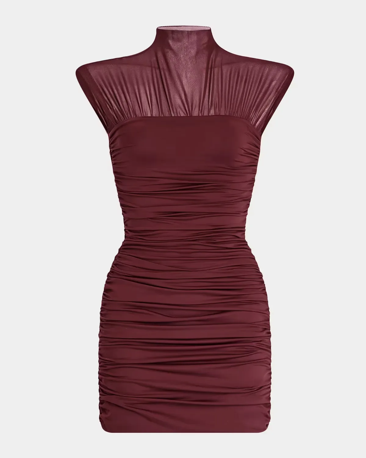Paola Mock-Neck Cap-Sleeve Ruched Mini Dress by SEROYA