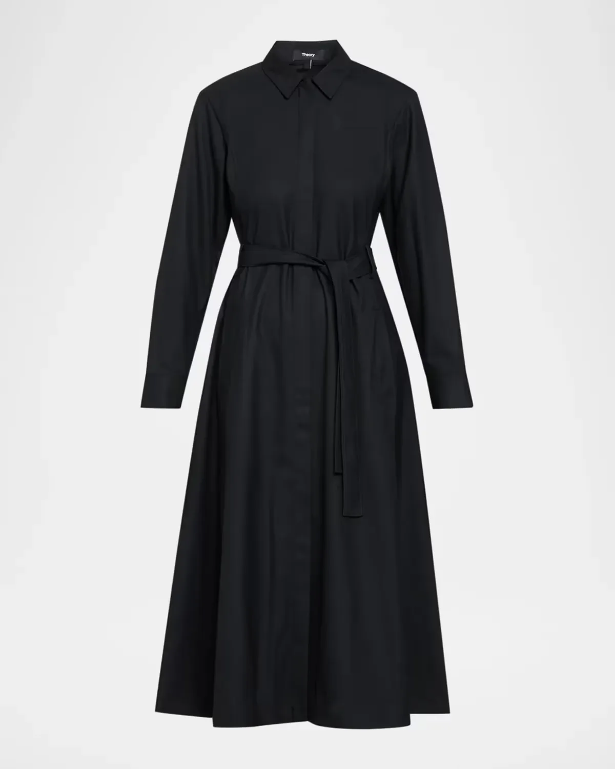Long-Sleeve Belted Midi Shirtdress by Theory