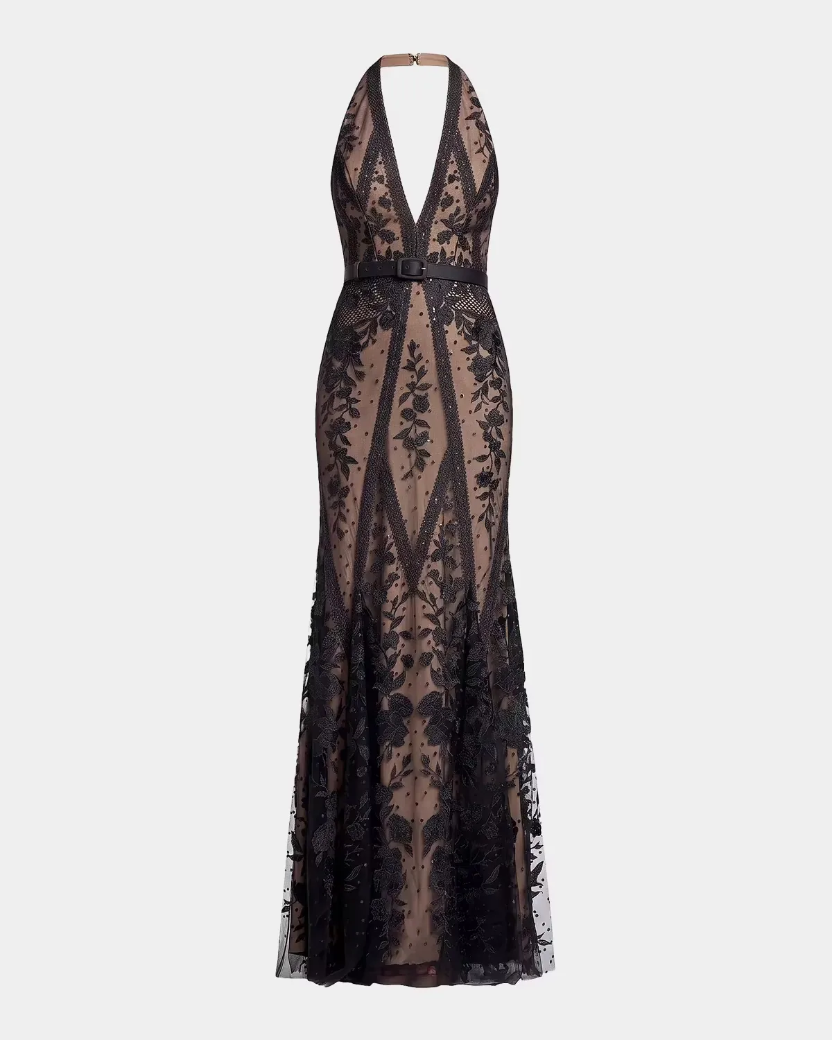 Devin Floral Lace Halter Mermaid Maxi Dress by Dress the Population