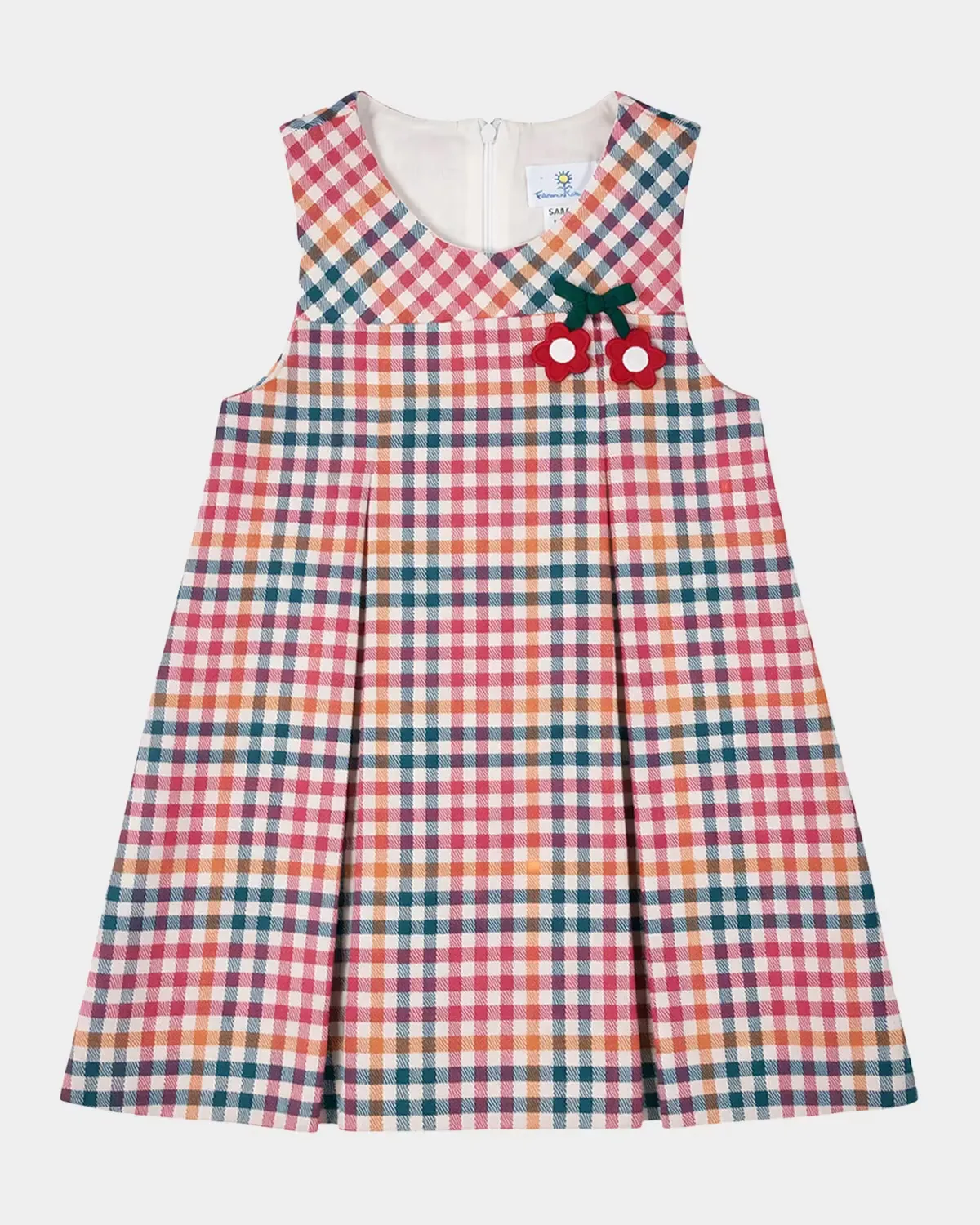Sleeveless Cotton Plaid Dress with Flowers by Florence Eiseman