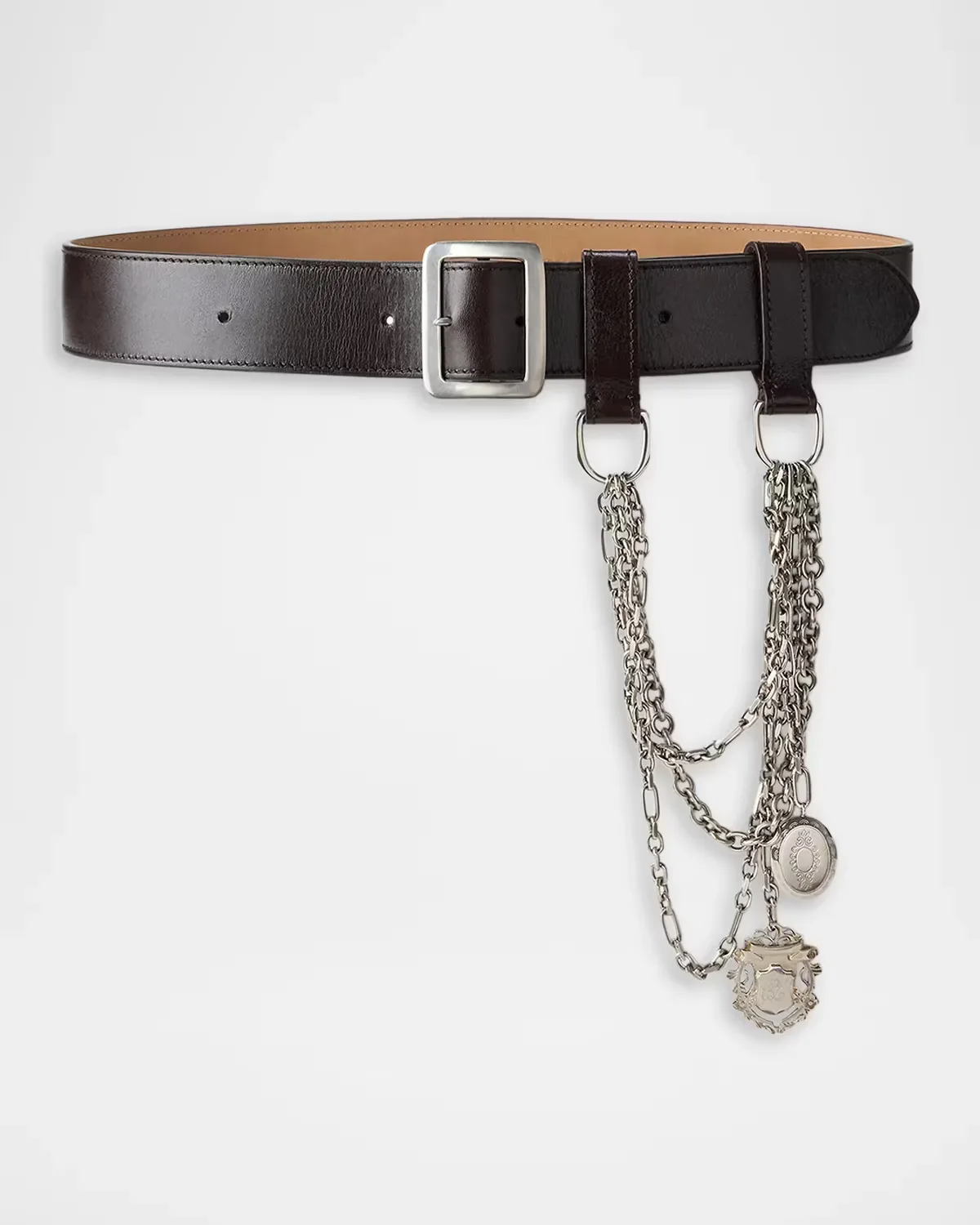 Chain-Trim Washed Leather Wide Belt by Ralph Lauren