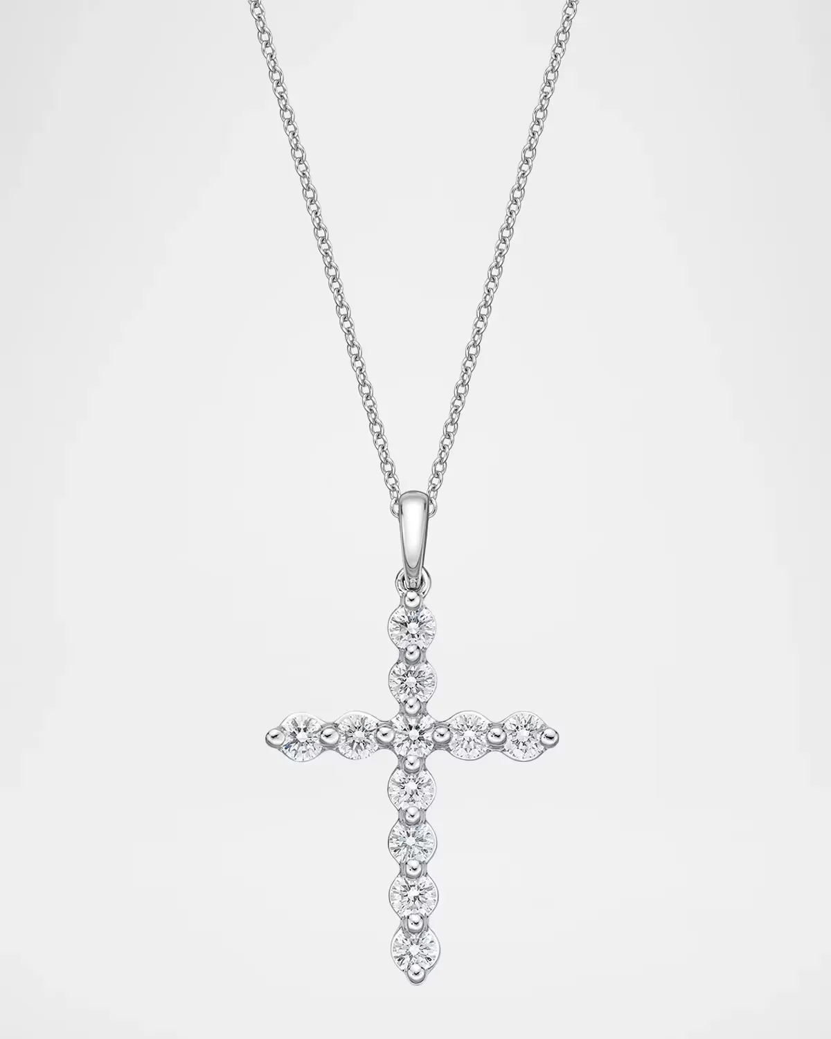 18K White Gold Single-Prong Cross Necklace with Diamonds by Memoire