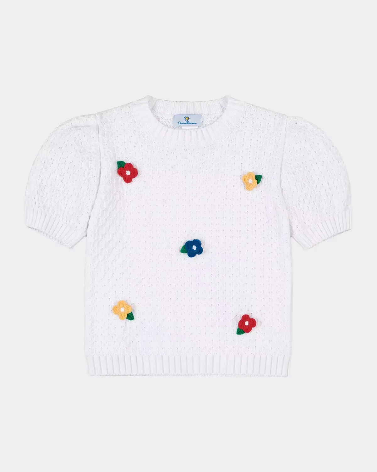 Short-Sleeve Sweater with Crochet Flowers by Florence Eiseman
