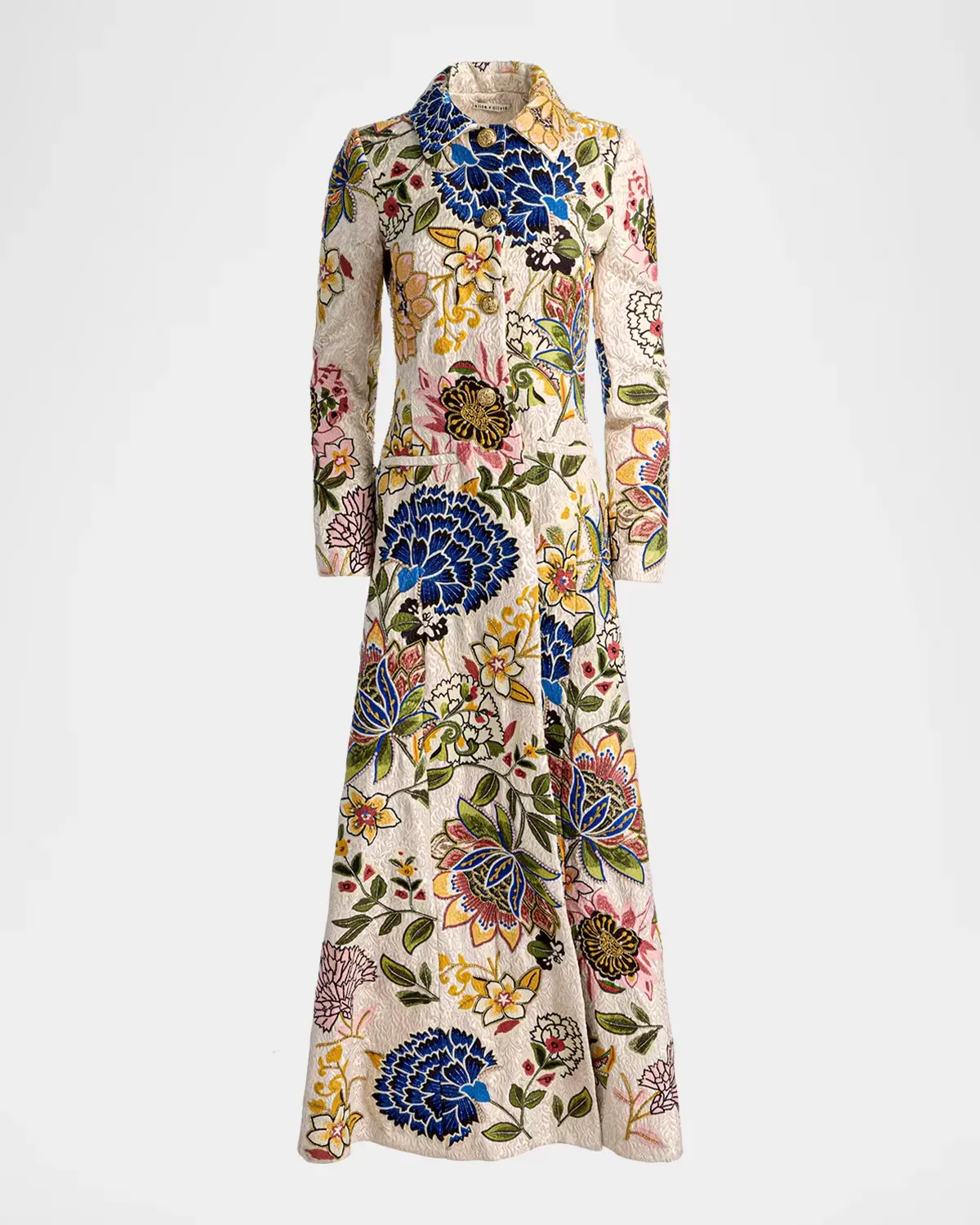 Eleanor Embroidered Floral Jacquard Long Coat by Alice + Olivia