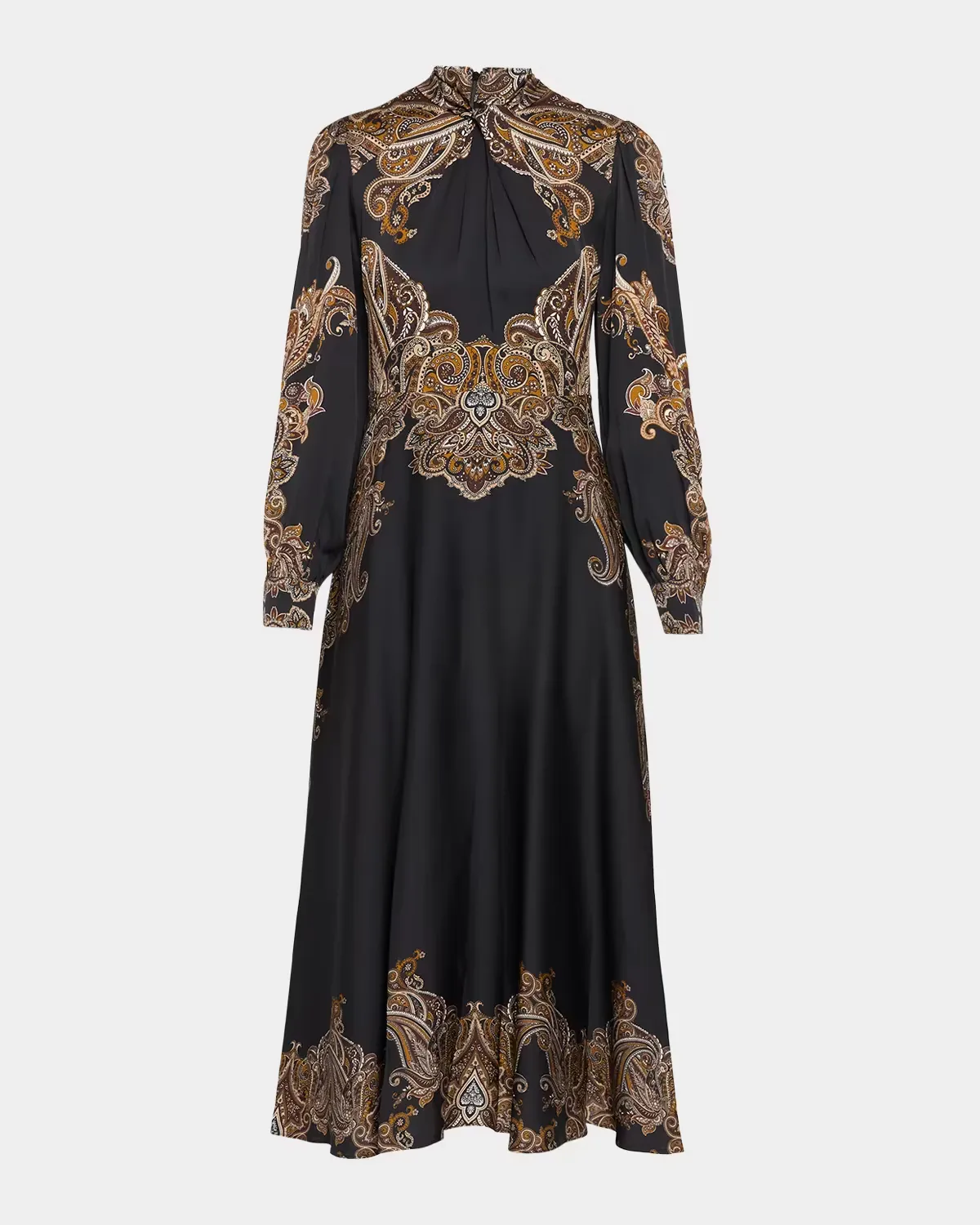 Vida Mock-Neck Medallion-Print Feather-Trim Mini Dress by Cara Cara