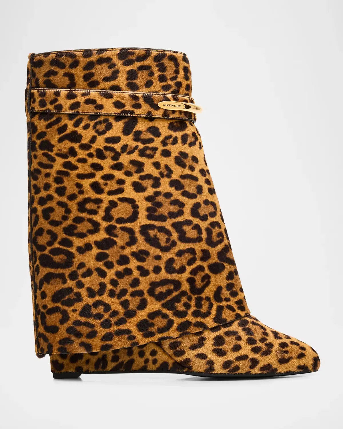 90mm Shark Pinch Leopard Calf Hair Wedge Ankle Boots by GIVENCHY