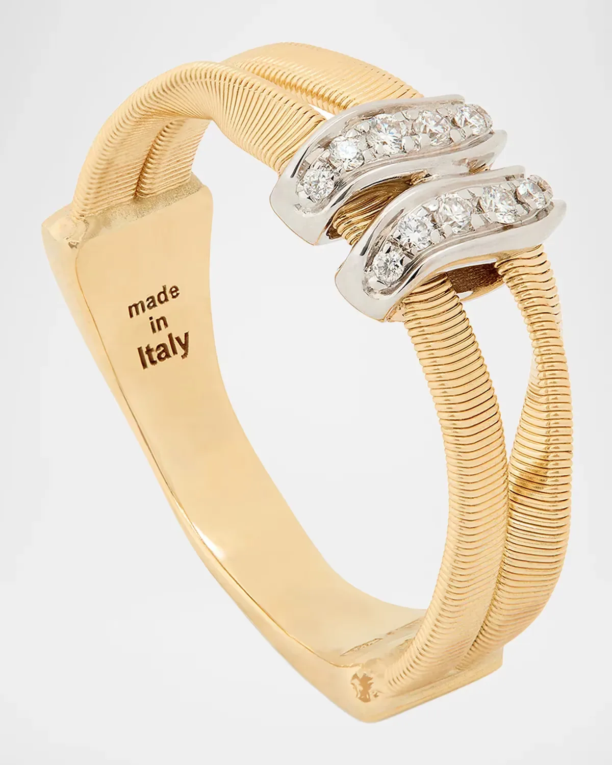 Marrakech 18K White and Yellow Gold Two-Strand Pave Station Ring with Diamonds by Marco Bicego