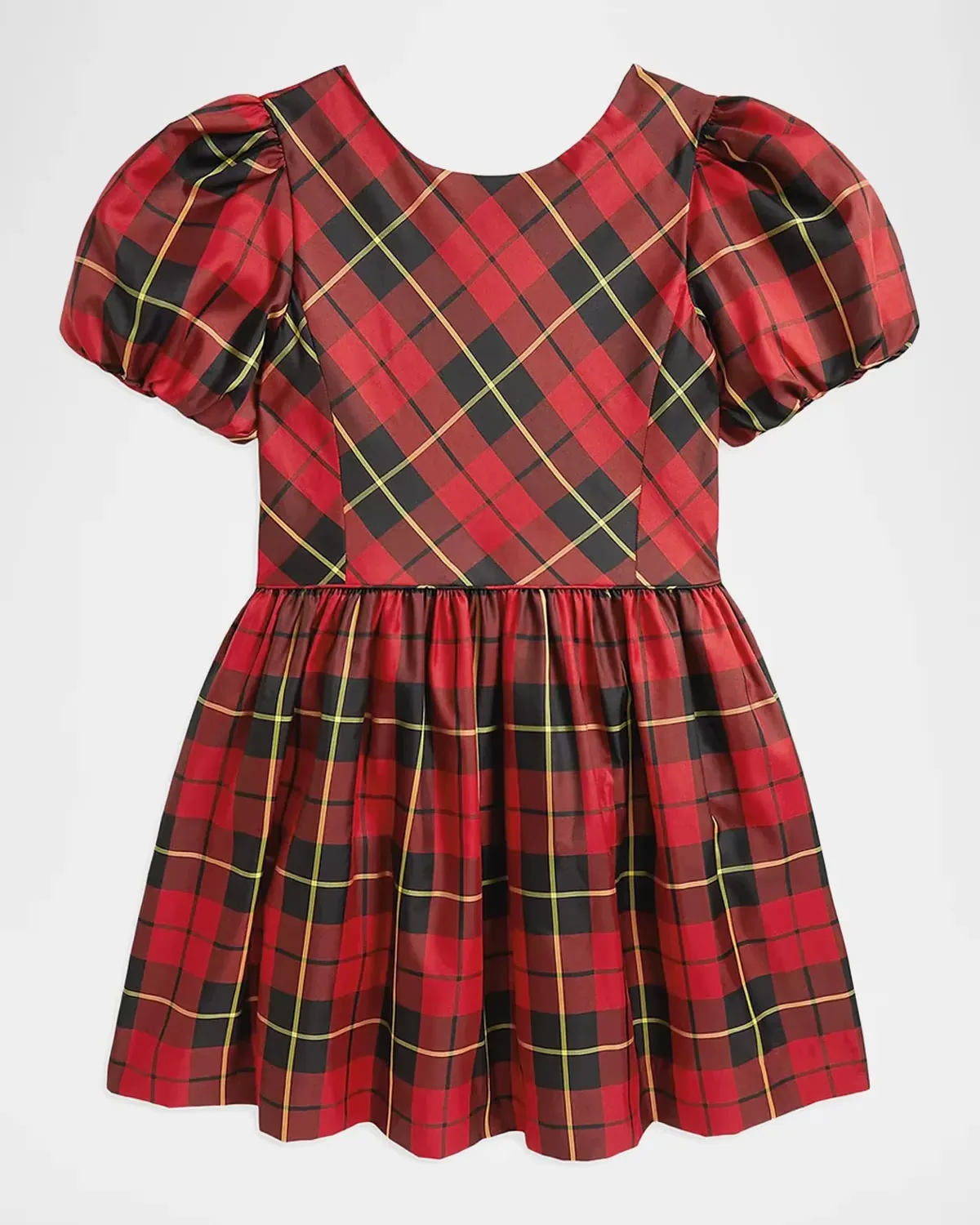 Plaid Balloon-Sleeve Taffeta Dress by Ralph Lauren