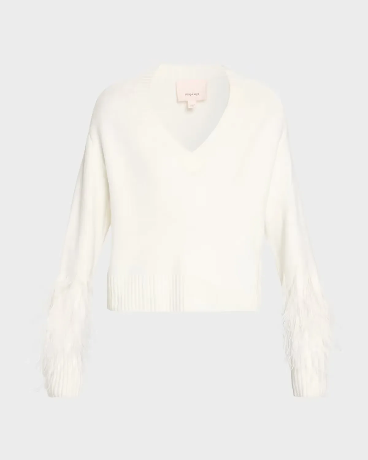 Brianne Feather-Trim V-Neck Sweater by Cinq  Sept