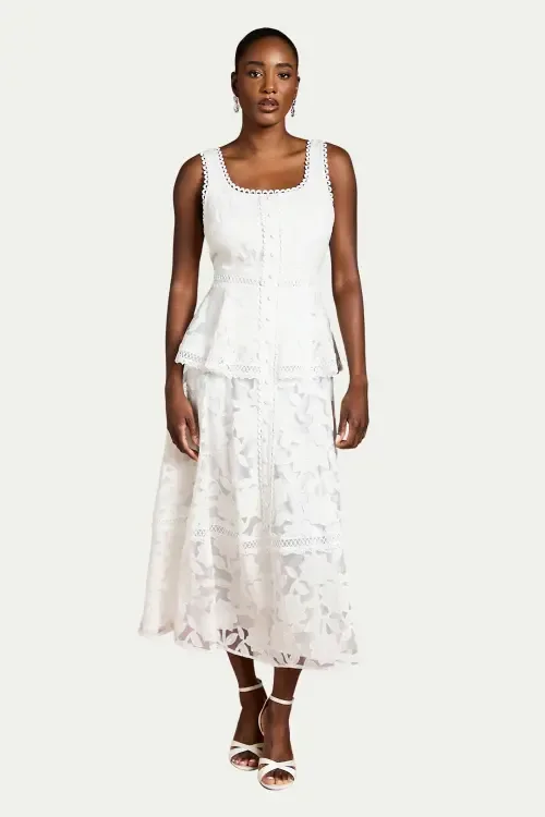 Peplum Hem Button Down Lace Midi Dress by Coast