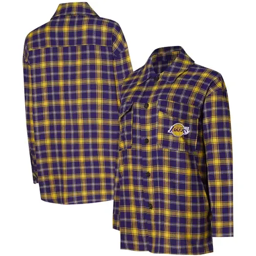 College Concepts Purple/Gold Los Angeles Lakers Boyfriend Button-Up Nightshirt by College Concepts