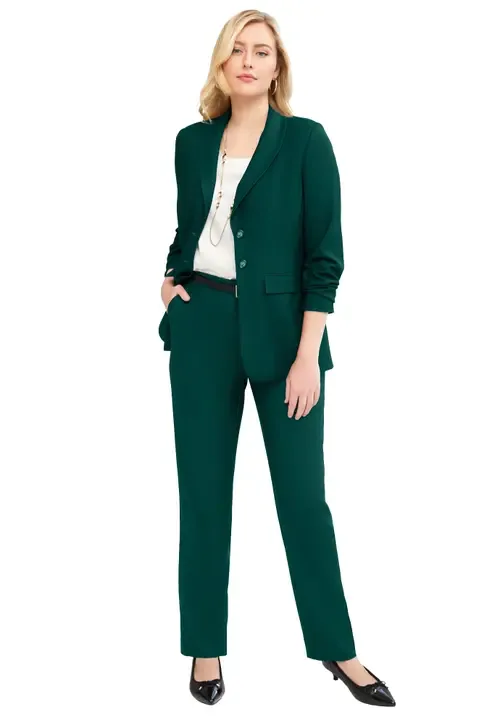 2-Piece Stretch Crepe Single-Breasted Pantsuit by Jessica London