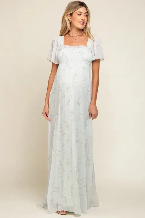Floral Smocked Chiffon Maxi Dress by PinkBlush