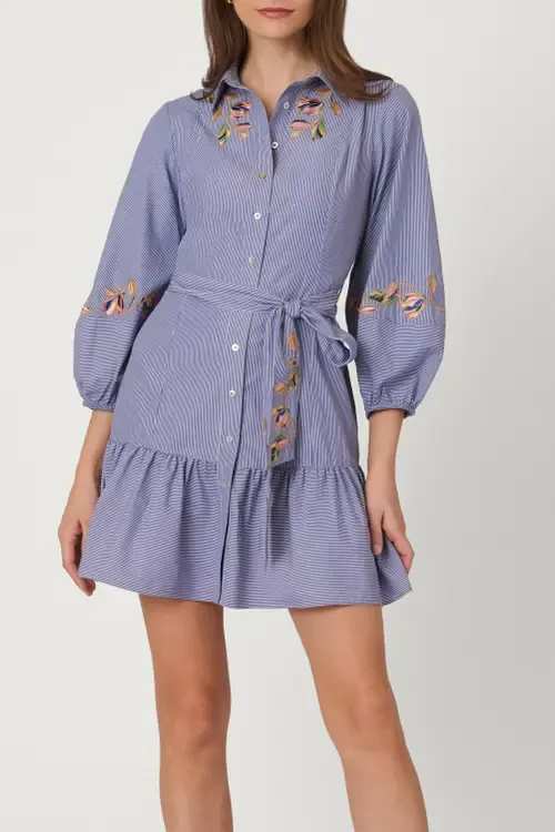 Embroidered Pinstripe Gwen Dress by Shoshanna