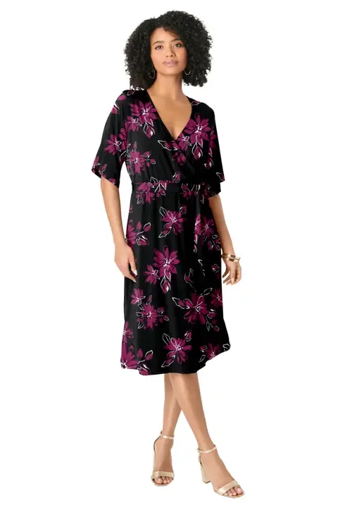 Short Sleeve Wrap Fit and Flare Dress