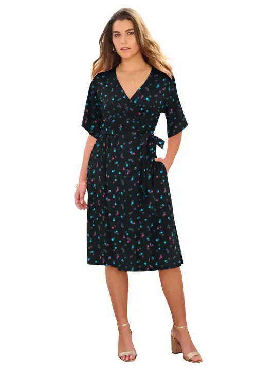 Short Sleeve Wrap Fit and Flare Dress
