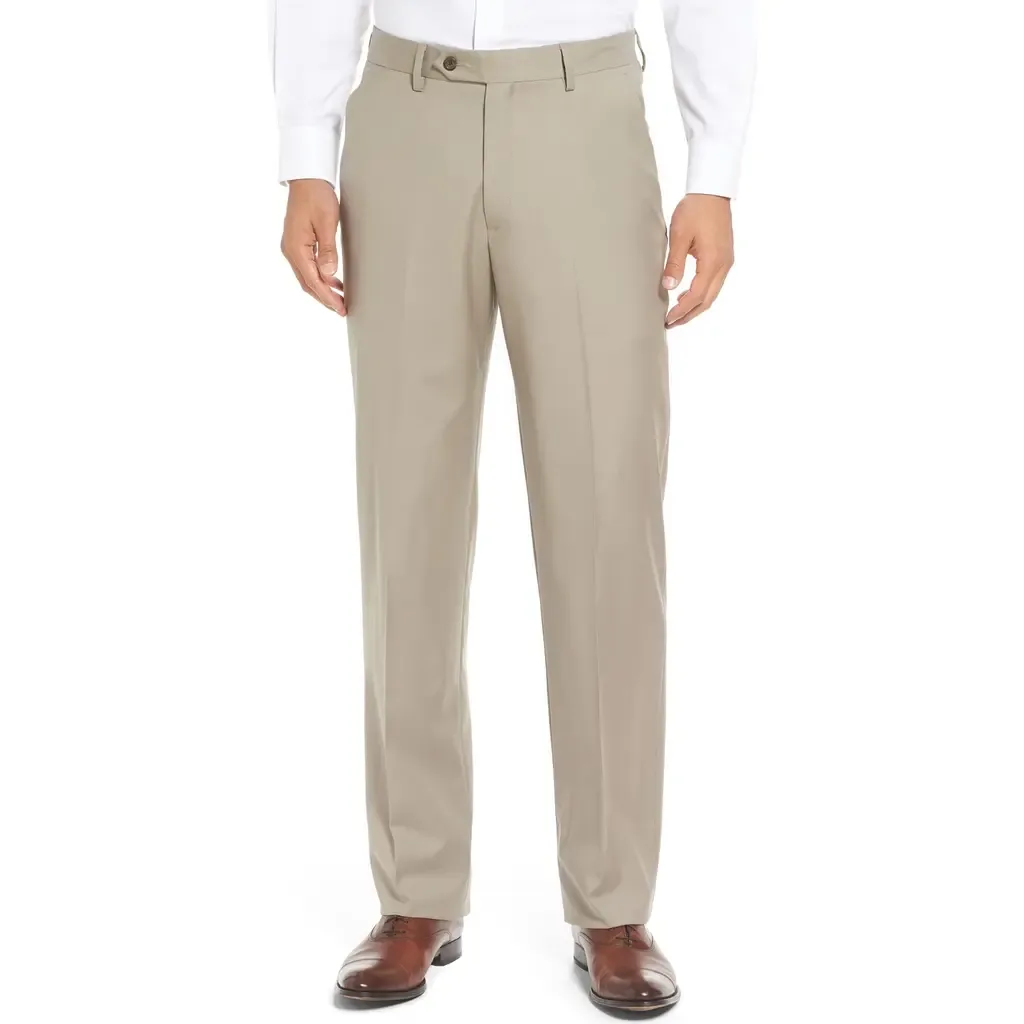 Flat Front Solid Super 130s Wool Gabardine Trousers