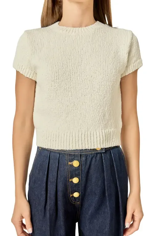 Rib Trim Short Sleeve Knit Top by English Factory