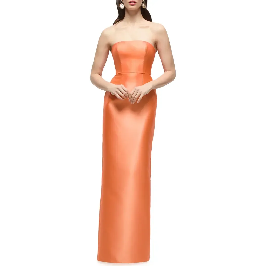 Jacqueline Strapless Satin Twill Column Gown by Alfred Sung