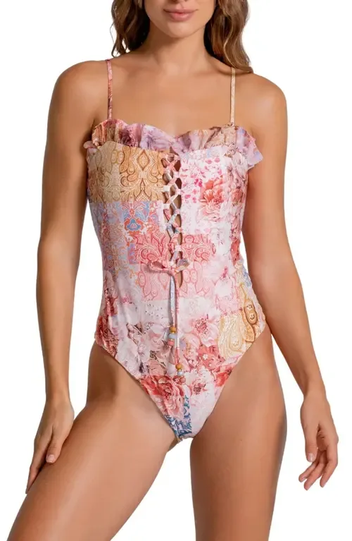 Ruffle Lace-Up One-Piece Swimsuit by Cosita Linda