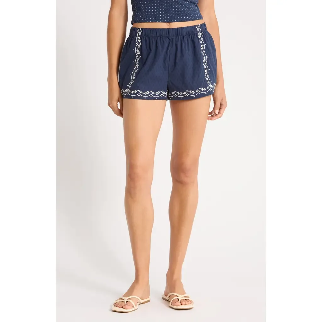 Embroidered Textured Cotton Shorts