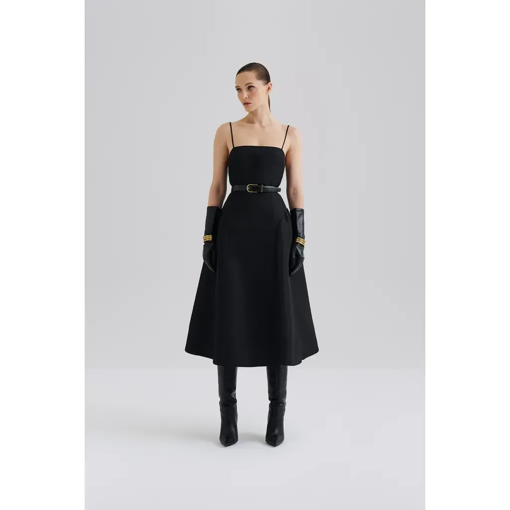 Calista Exaggerated Hip Midi Dress by Malina