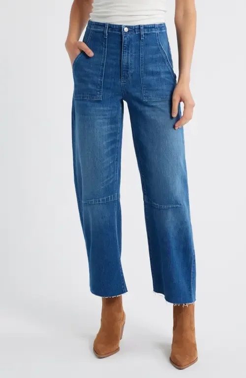 Utility Raw Hem Crop Barrel Jeans by LE JEAN
