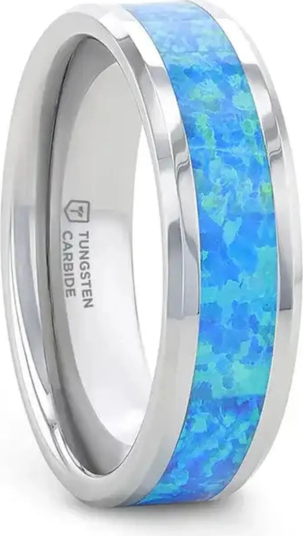 Quasar Tungsten Wedding Band with Opal Inlay by Larson Jewelers