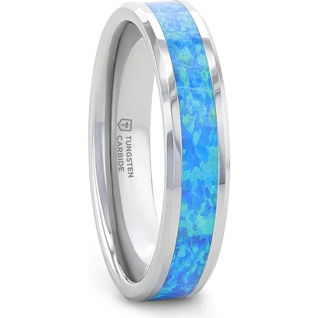 Quasar Tungsten Wedding Band with Opal Inlay by Larson Jewelers