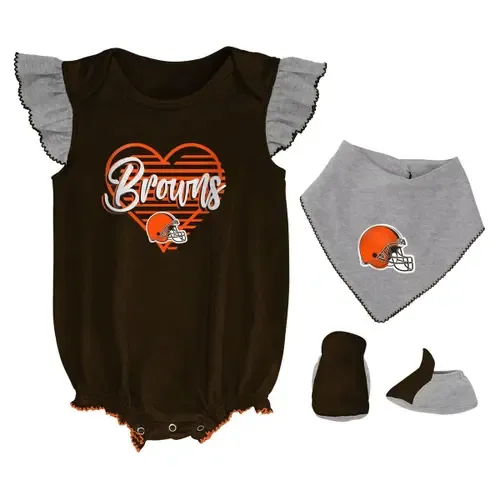 Cleveland Browns All the Love Bodysuit Bib & Booties Set by Outerstuff