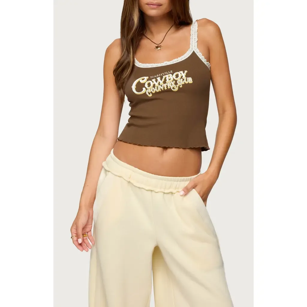 Nashville Cowboy Graphic Crop Tank by EDIKTED