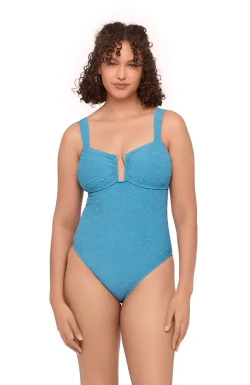 Smoothing and Sculpting Basket Weave Sweetheart U-Wire One-Piece Swimsuit by S3 Apparel