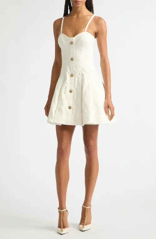 Quilted Denim Bustier Skater Minidress by Balmain