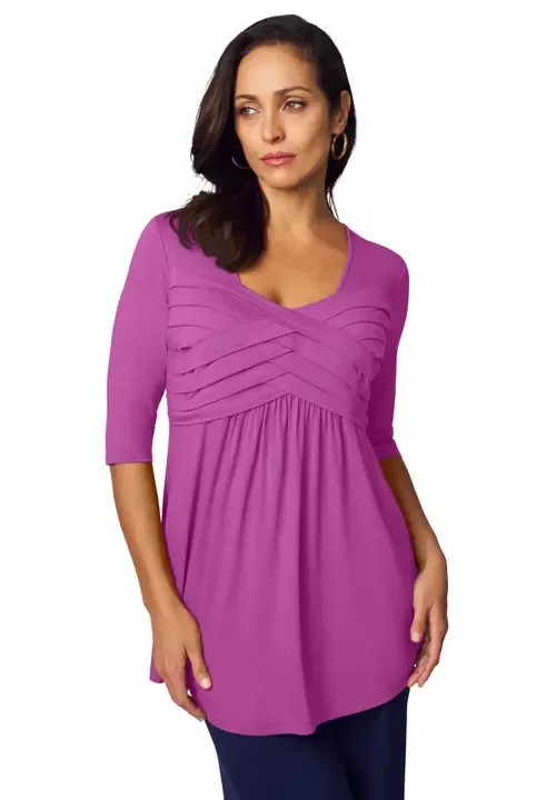 Stretch Knit Pleated Tunic