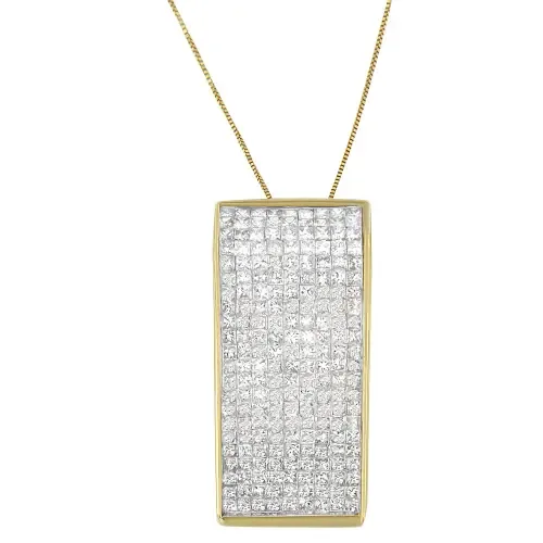 14K Yellow Gold Princess Cut Diamond Block Pendant Necklace by Haus of Brilliance