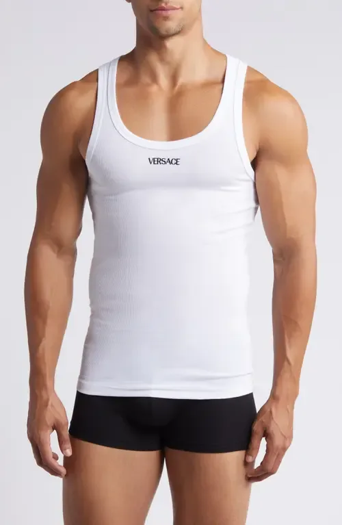 Embroidered Logo Rib Tank by Versace