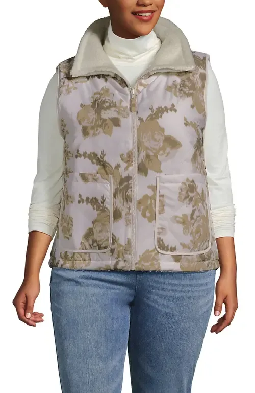 High Pile Fleece Reversible Mixed Media Vest by Lands' End