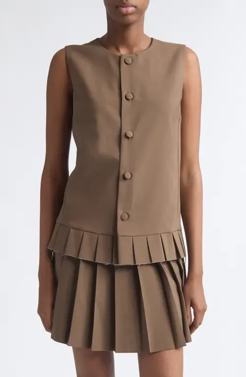 Sleeveless Pleat Hem Button-Up Shirt by MM6 Maison Margiela