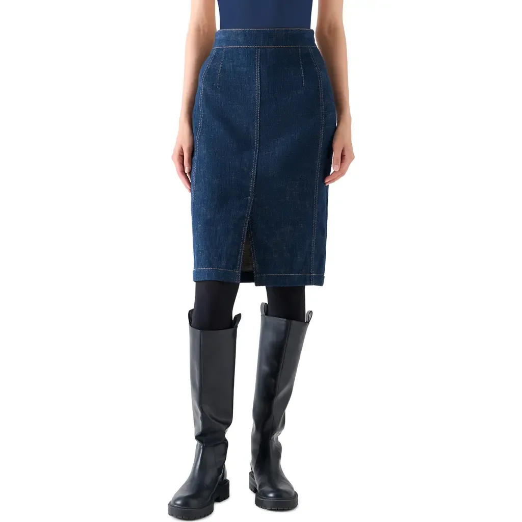 High Waist Denim Pencil Skirt