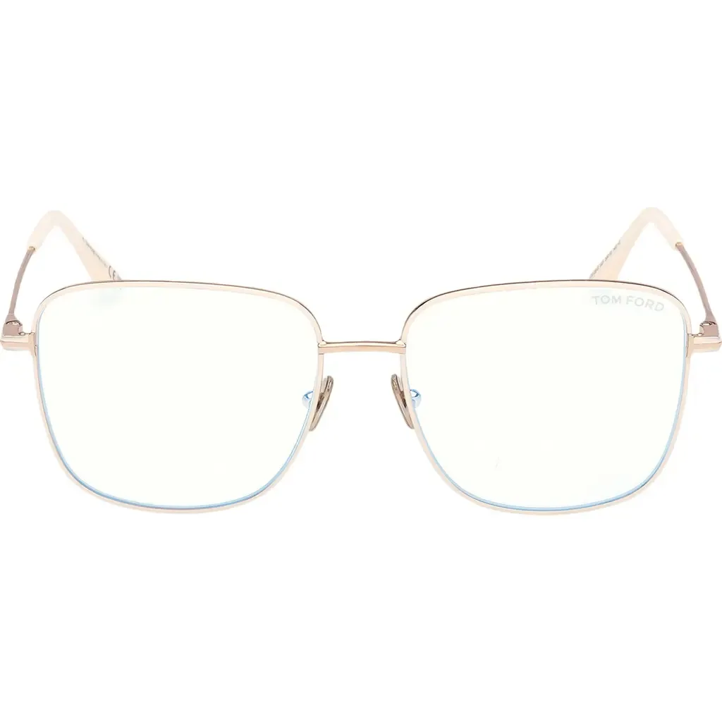 56mm Square Optical Glasses in Shiny Ivory Enamel/Rose Gold by TOM FORD