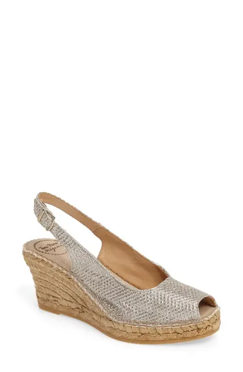 Calafell Slingback Wedge Espadrille in Platinum Fabric by Toni Pons